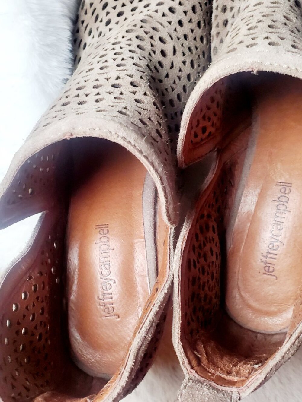 Jeffrey Campbell Perforated Suede Ankle Boots Tan Boho Western Coastal Cowgirl 9 - Picture 9 of 14